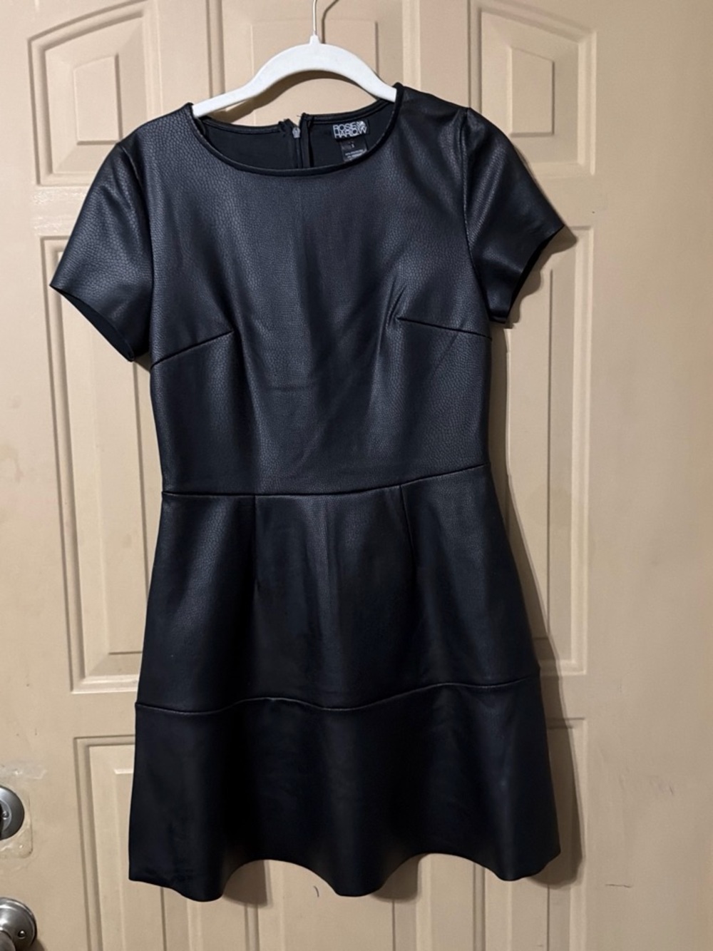 Black Faux Leather Mini Dress with Short Sleeves